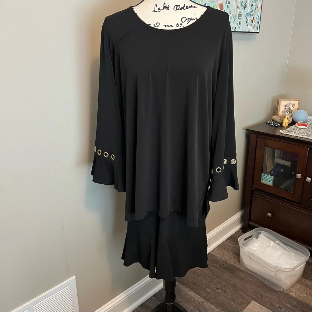Susan Graver QVC 2 pc trumpet skirt and grommet sleeve top black jersey flowing - Picture 4 of 16